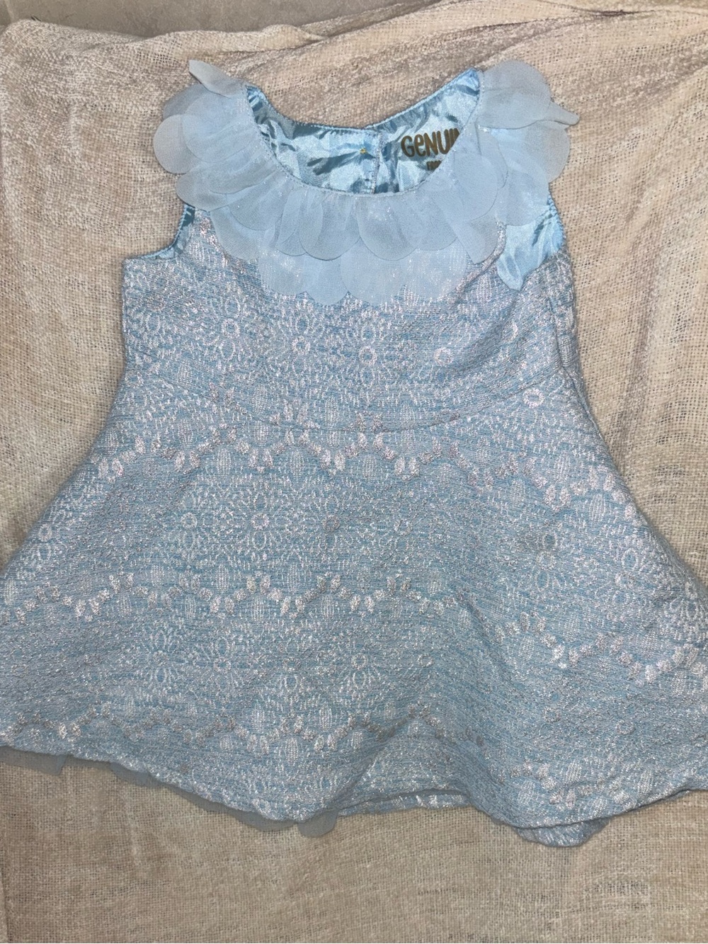 Girls Light Blue Floral Lace Party Top with Petal Collar